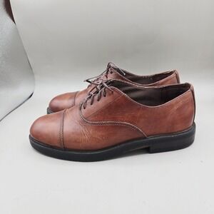 Bass Wallstreet Waterproof Brown Leather Oxford Cap Toe Lace Shoes Men Sz 7.5 US